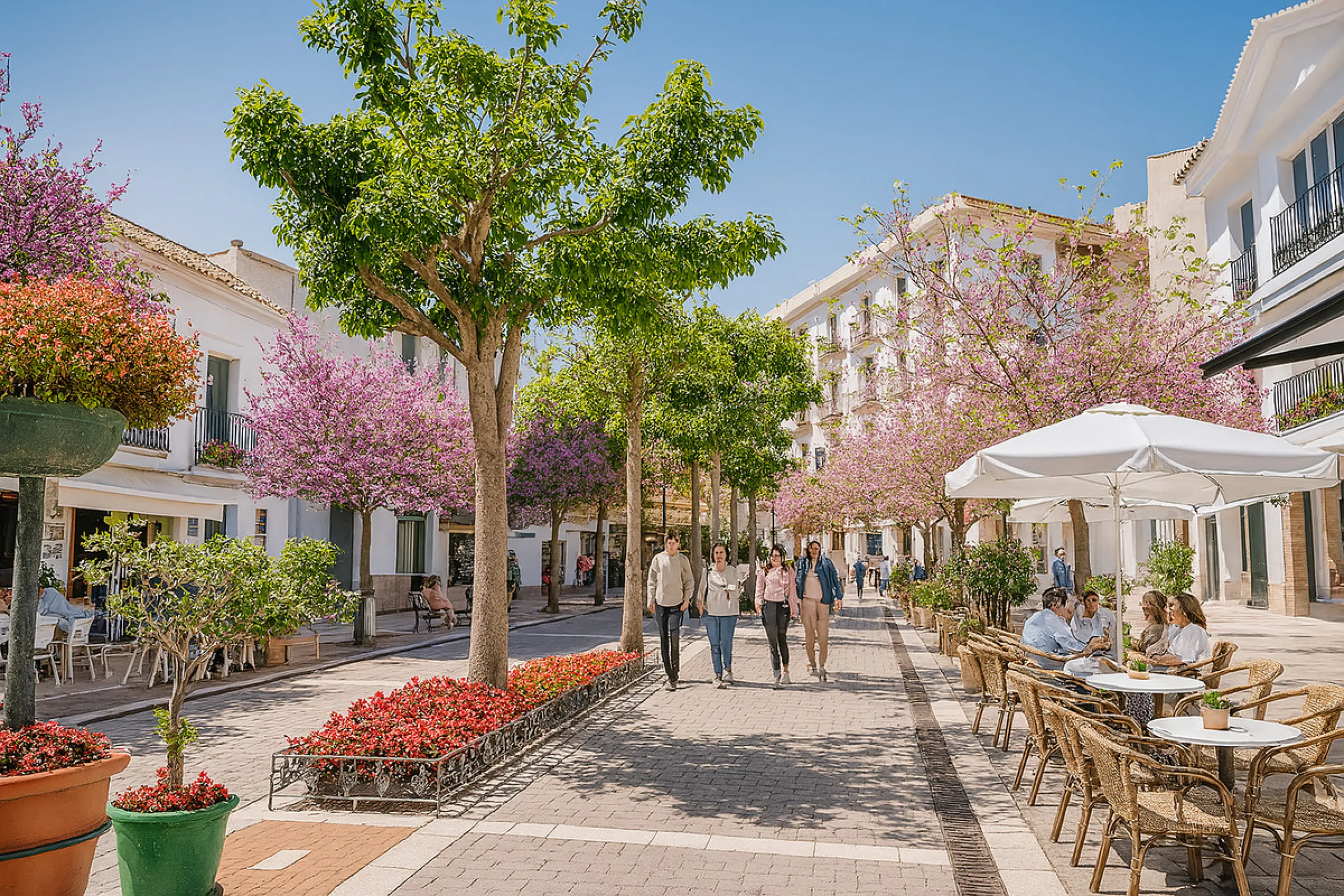 This newly refurbished apartment is located right in the heart of Estepona, in the charming historic town, full of pedestrian streets known for their colorful flower pots and poetry murals.