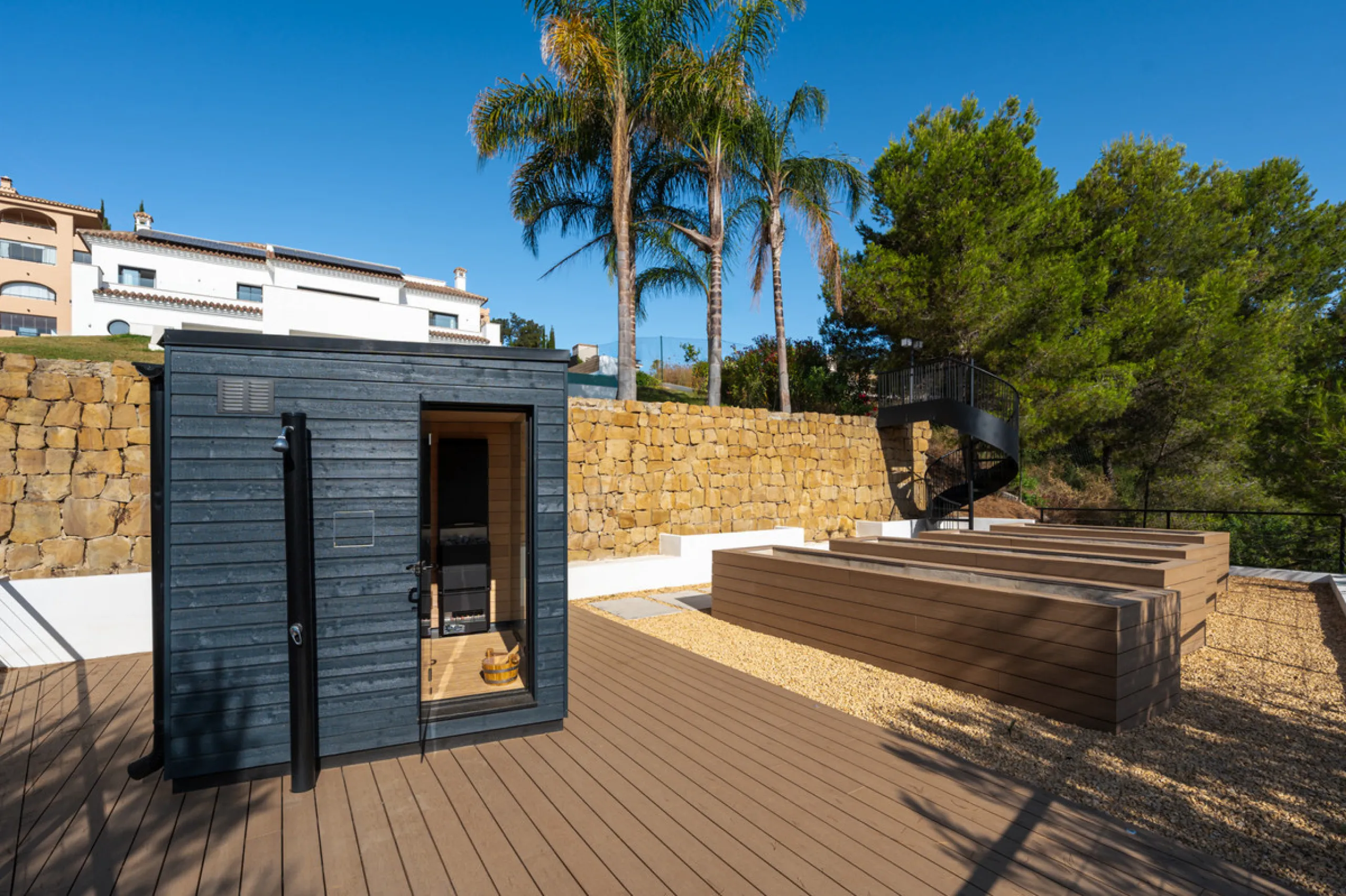 Positioned within the prestigious Santa Maria Golf urbanization in Elviria, Villa Andrea is an extraordinary frontline golf villa for sale in Marbella offering contemporary luxury, seamless design, and a highly desirable setting. Built in 2021 on a genero