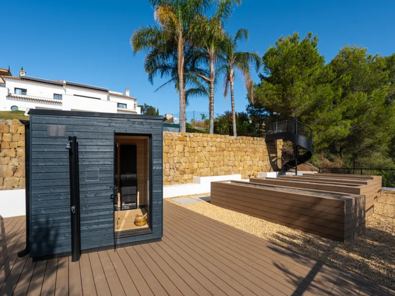 Positioned within the prestigious Santa Maria Golf urbanization in Elviria, Villa Andrea is an extraordinary frontline golf villa for sale in Marbella offering contemporary luxury, seamless design, and a highly desirable setting. Built in 2021 on a genero