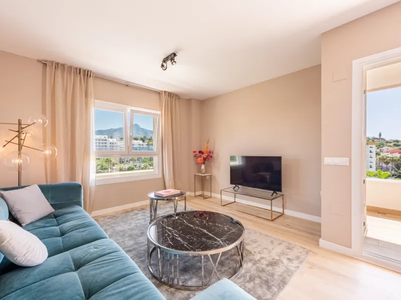This brand new, never-before-occupied apartment is situated in the prestigious area of Nueva Andalucia, Marbella, Malaga, embodying both luxury and convenience on the renowned Costa Del Sol. Offering three bedrooms and two bathrooms, including an en-suite