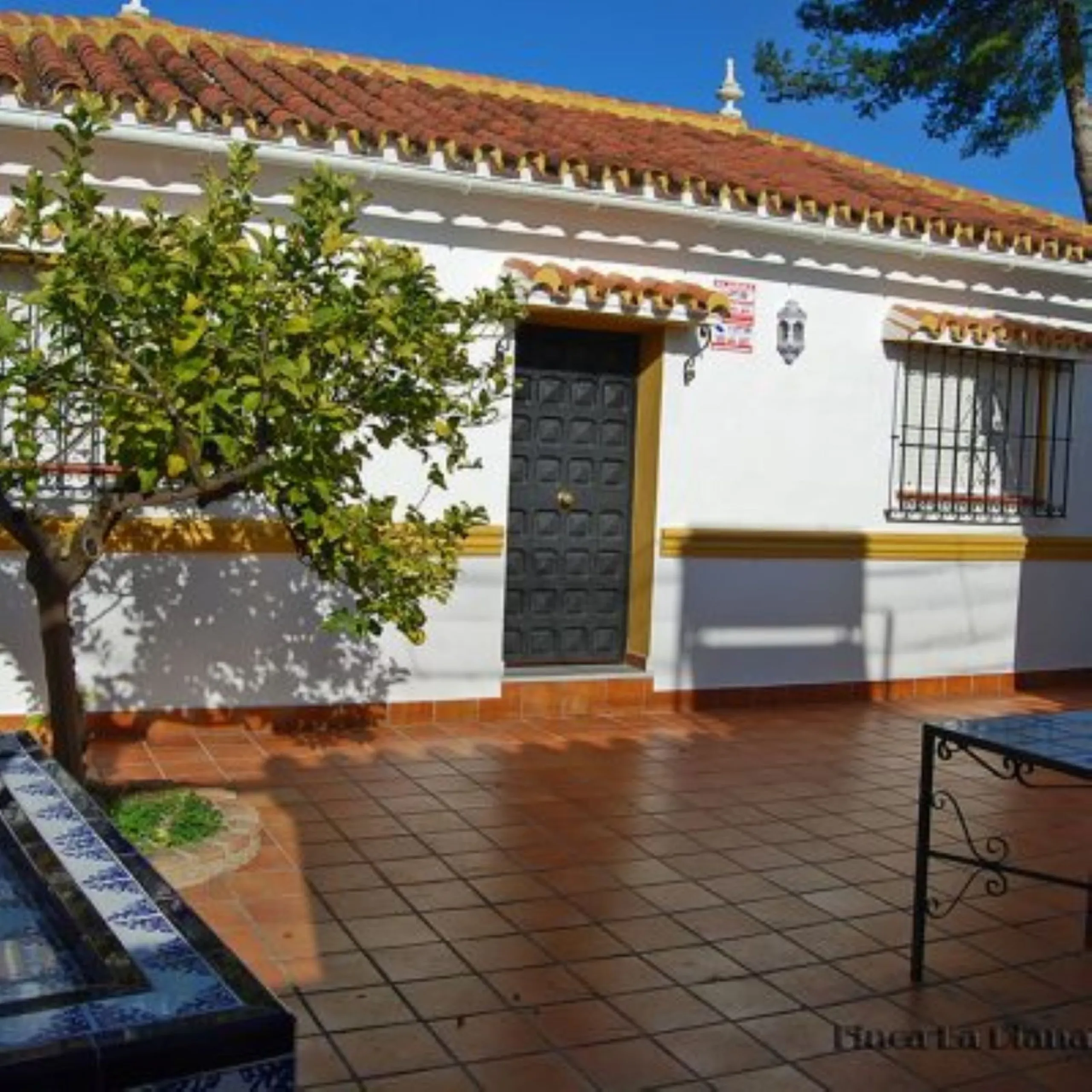 Andalusian Villa located on a plot of 12,000 square meters. With a 3000 m2 garden, mature with some trees over 100 years old, close to schools and shops, with easy access to the highway and close to Malaga airport.