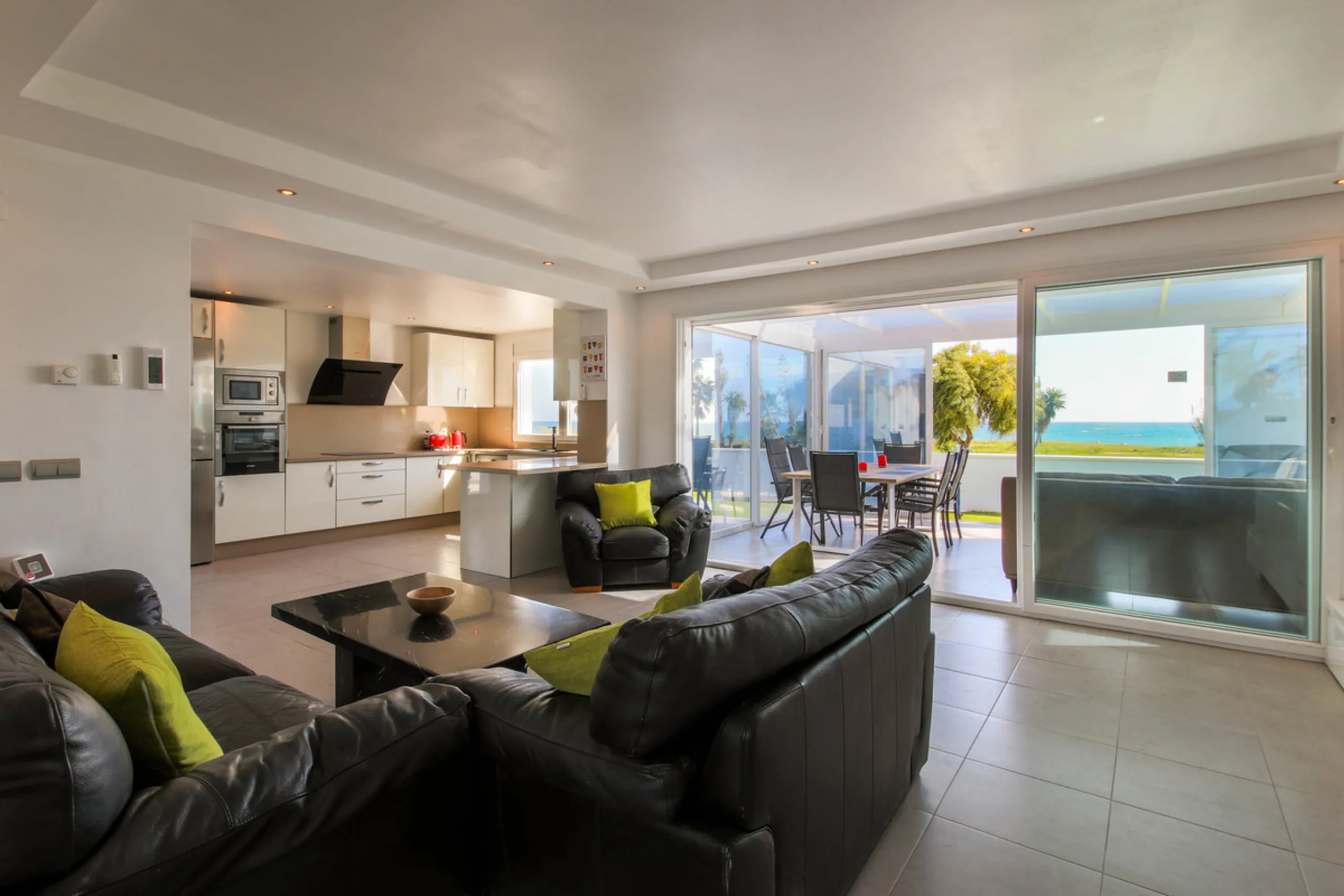 The property has a private, heated swimming pool which is positioned almost on the beach itself.  The gardens and pool have sunshine all day.