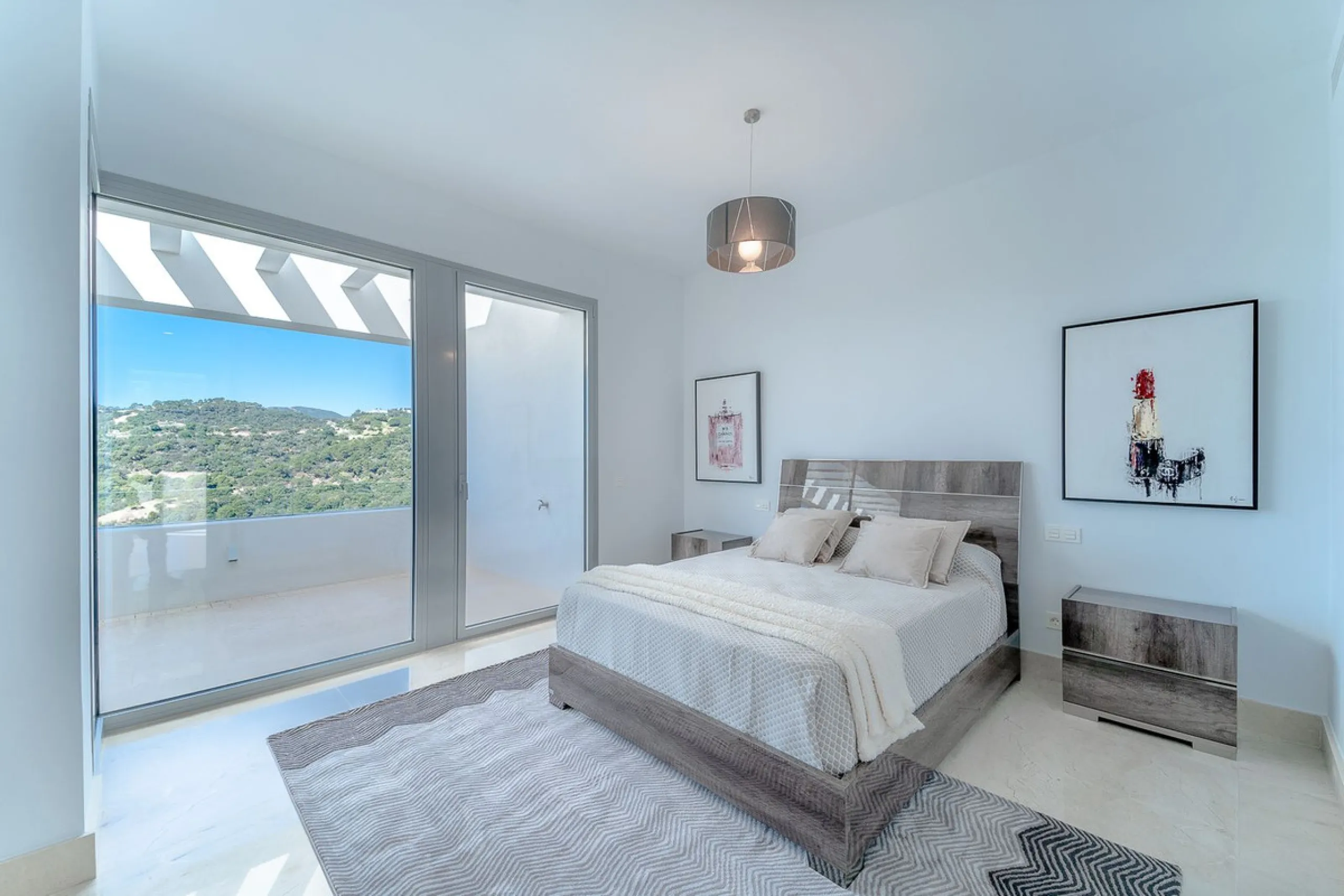 Newly built contemporary villa, finished on two floors plus basement, plus roof top, accessible by stairs and elevator. It is located in a natural environment, surrounded by golf and mountain, providing nice open views to those, panoramic sea view from th