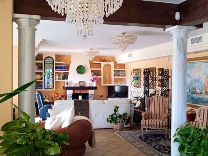 FANTASTIC VILLA OF HIGH ARCHITECTURAL LEVEL, on three floors with impressive panoramic views of the Mediterranean Sea and the mountains. Very exceptional details, such as its own winery, private tennis court, swimming pool with waterfall, park-like garden