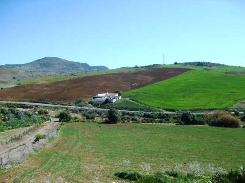 743-V For sale a farm with a house of 150 m2, all on one level consisting of very spacious lounge/dining room with fireplace, fitted kitchen, 2 bedrooms, 2 bathrooms, pantry, storage room, terrace with views to the Guadalhorce Valley, has 200 000 m2 of fe