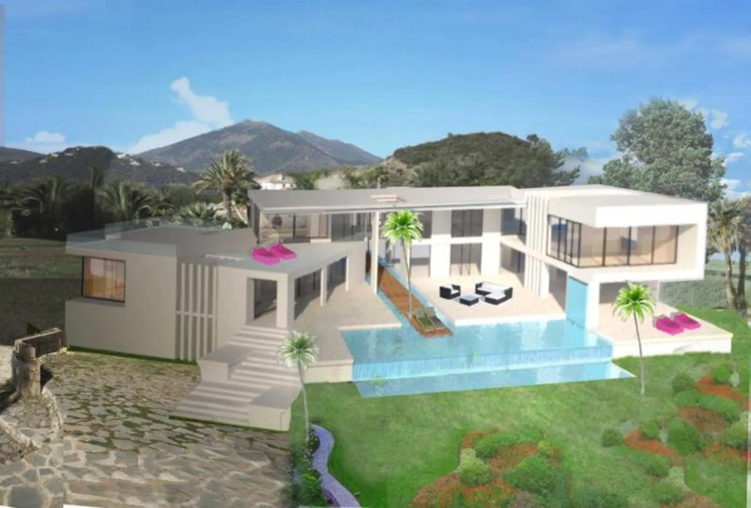 This luxury mansion is situated in La Vega del Colorado near La Quinta Golf, a gated community with 24h security. The property consists of 8 bedrooms (5 in the main house and another 3 in the adjacent guest house), 8 bathrooms (5+3), a guest toilet, 3 lar
