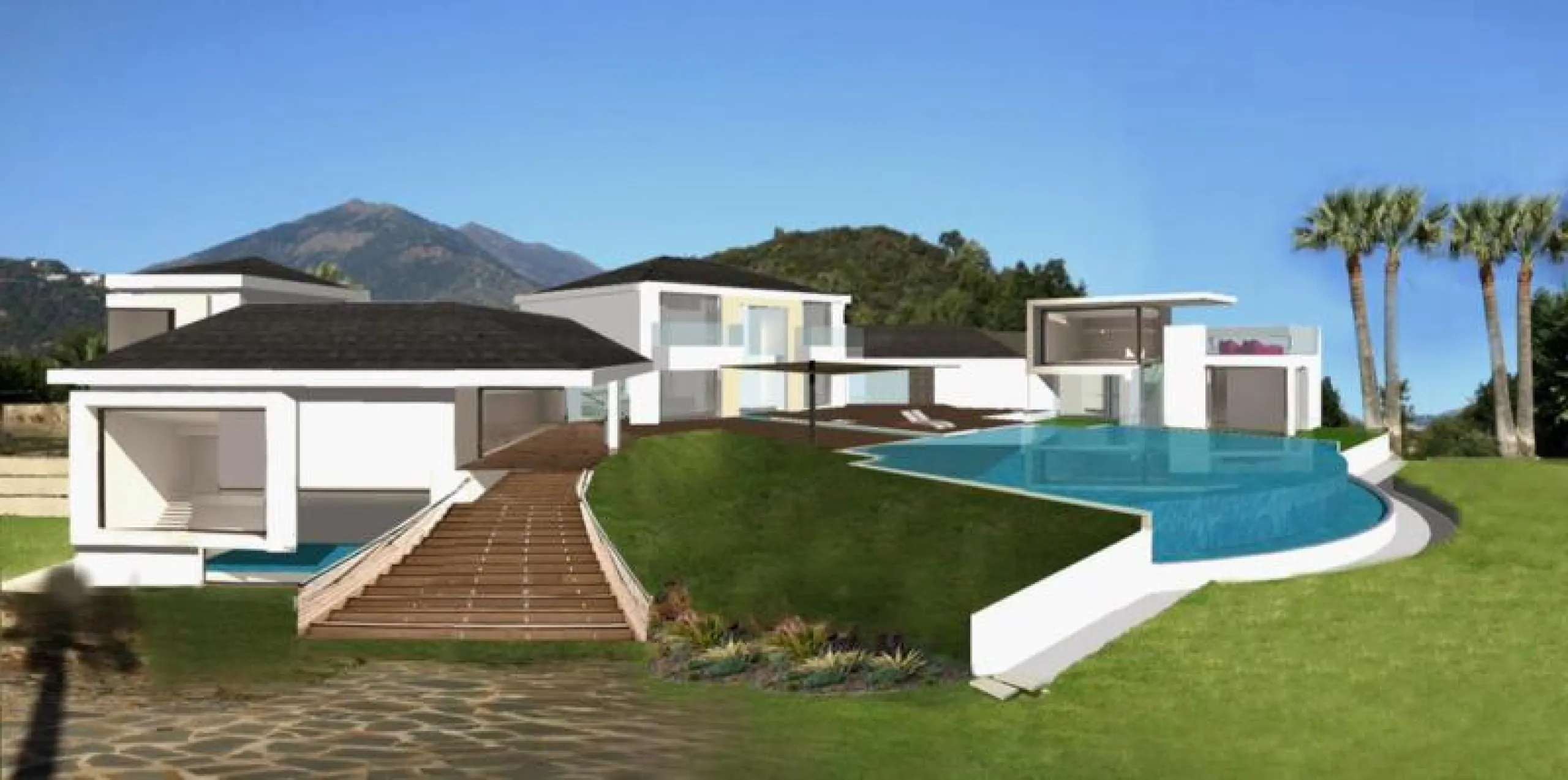 This luxury mansion is situated in La Vega del Colorado near La Quinta Golf, a gated community with 24h security. The property consists of 8 bedrooms (5 in the main house and another 3 in the adjacent guest house), 8 bathrooms (5+3), a guest toilet, 3 lar