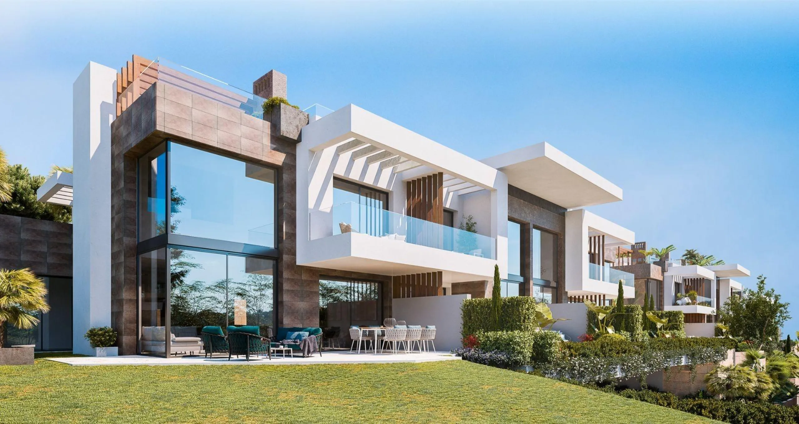 Luxurious New Build Townhouses in Río Real, Marbella& & Exclusive Community with Premium Amenities& Nestled in the prestigious Río Real neighborhood of Marbella, this stunning development offers 27 townhouses and semi-detached houses, designed to