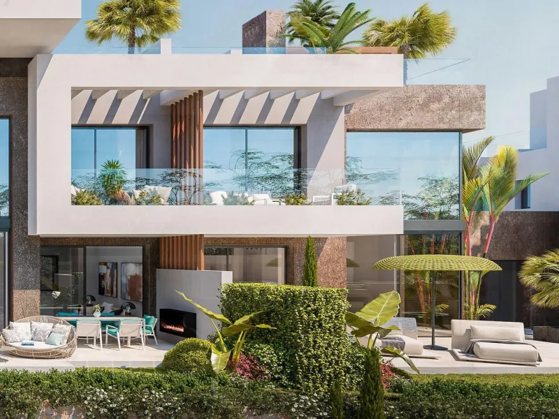 Luxurious New Build Townhouses in Río Real, Marbella& & Exclusive Community with Premium Amenities& Nestled in the prestigious Río Real neighborhood of Marbella, this stunning development offers 27 townhouses and semi-detached houses, designed to