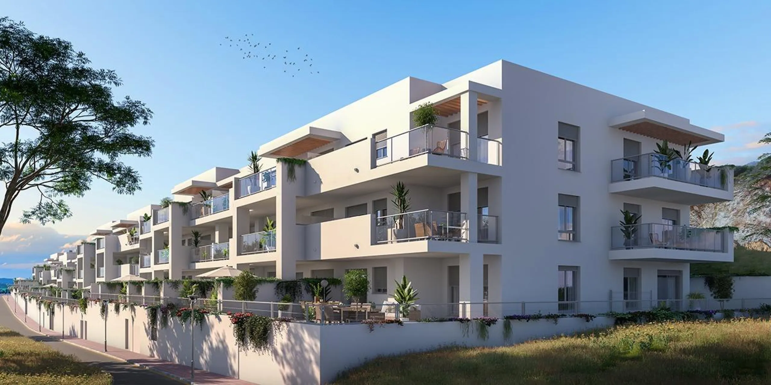 New Build Apartments for Sale in Benalmádena Pueblo Costa del Sol& & Modern Residential Development just 3 km from beach& This exclusive new build development offers 57 contemporary homes with 2 and 3 bedrooms, each featuring 2 full bathrooms and