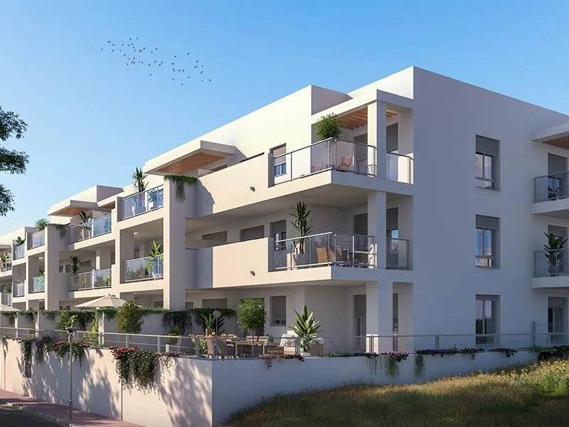New Build Apartments for Sale in Benalmádena Pueblo Costa del Sol& & Modern Residential Development just 3 km from beach& This exclusive new build development offers 57 contemporary homes with 2 and 3 bedrooms, each featuring 2 full bathrooms and