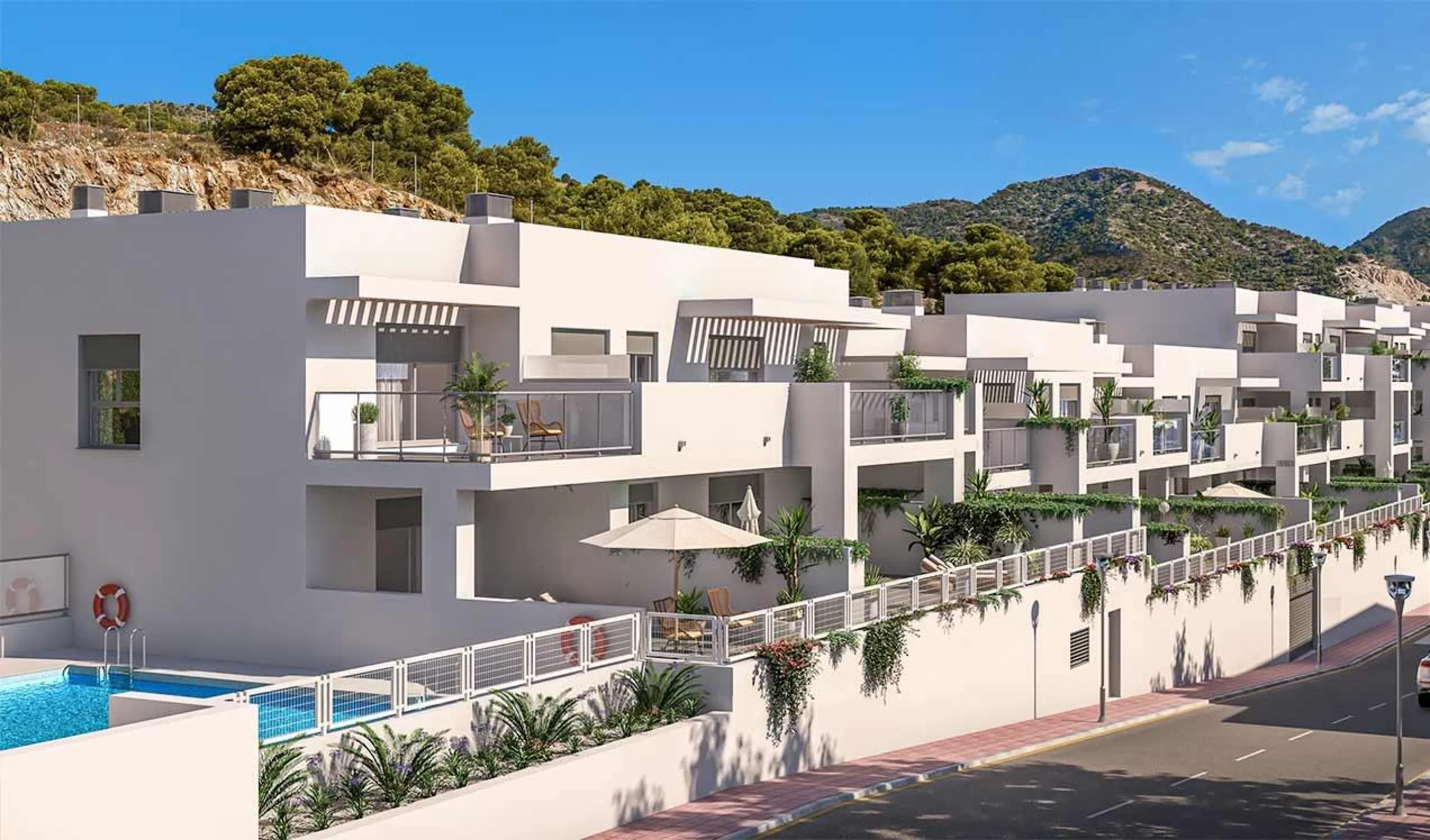 New Build Apartments for Sale in Benalmádena Pueblo Costa del Sol& & Modern Residential Development just 3 km from beach& This exclusive new build development offers 57 contemporary homes with 2 and 3 bedrooms, each featuring 2 full bathrooms and
