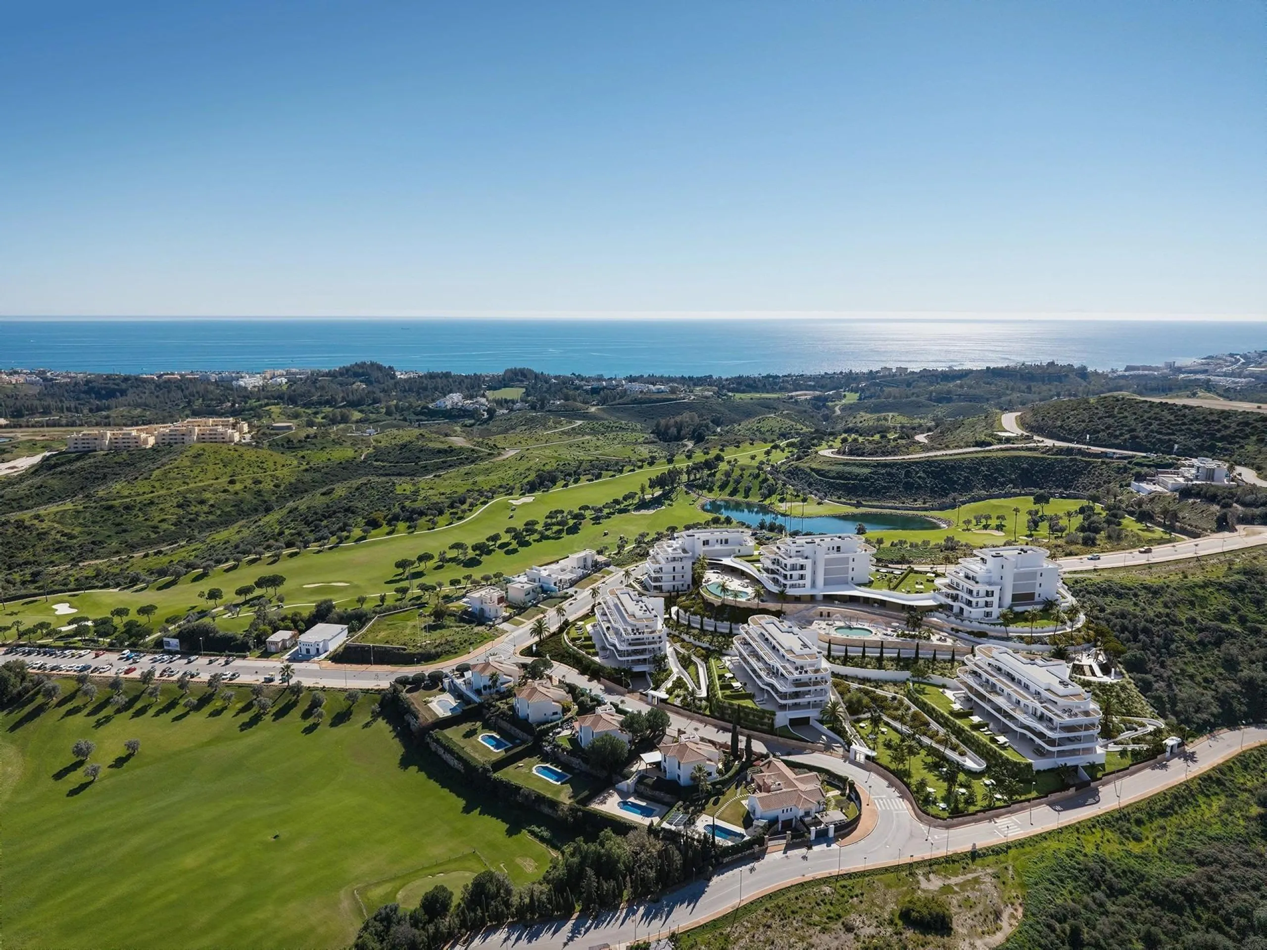 Luxury New Build Apartments in Cerrado del Águila Golf, Mijas with Sea and Golf Views& & Experience an exclusive lifestyle in this modern new build resort located in the prestigious Cerrado del Águila Golf area of Mijas. Surrounded by nature and boa