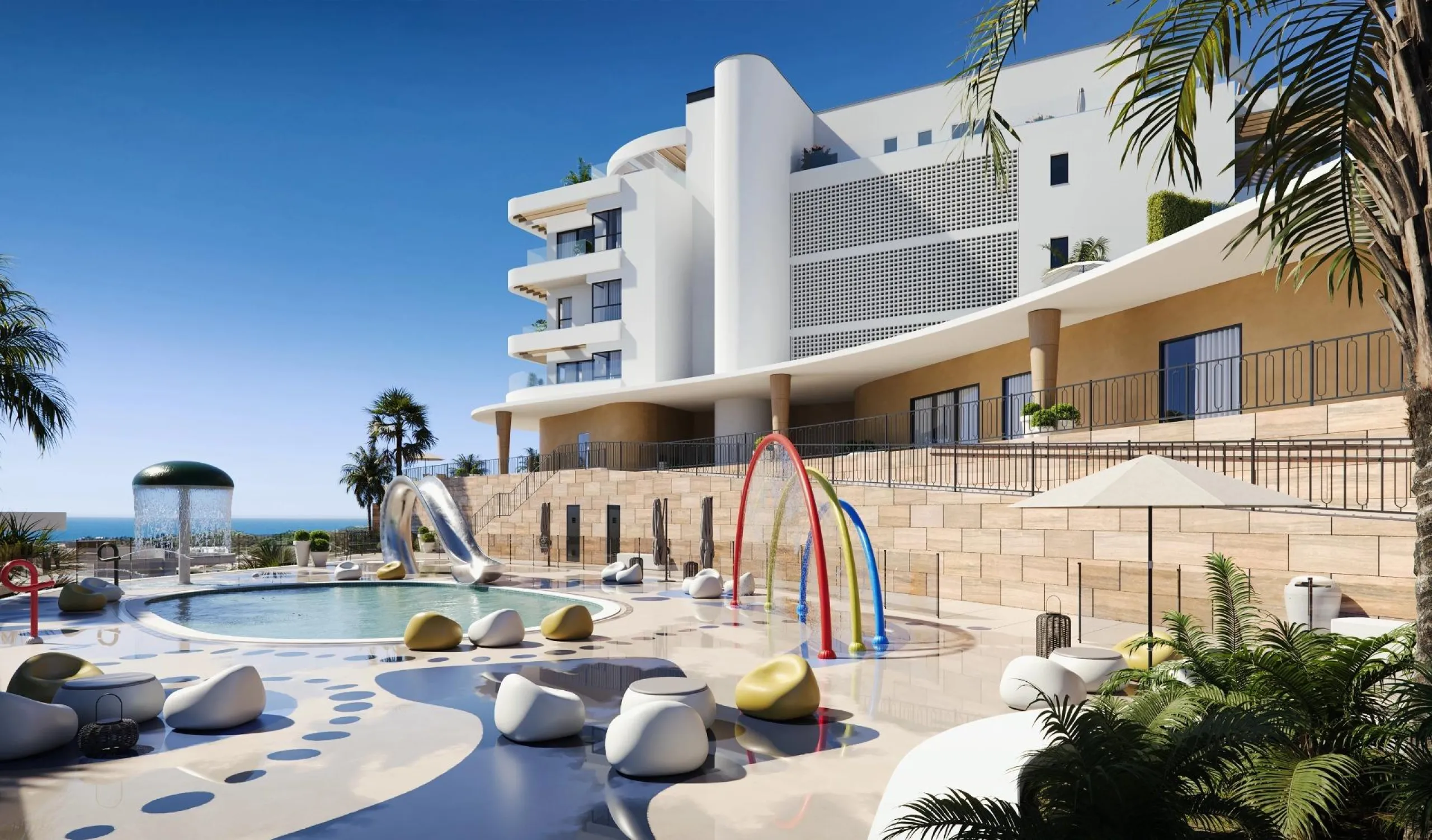 Luxury New Build Apartments in Cerrado del Águila Golf, Mijas with Sea and Golf Views& & Experience an exclusive lifestyle in this modern new build resort located in the prestigious Cerrado del Águila Golf area of Mijas. Surrounded by nature and boa