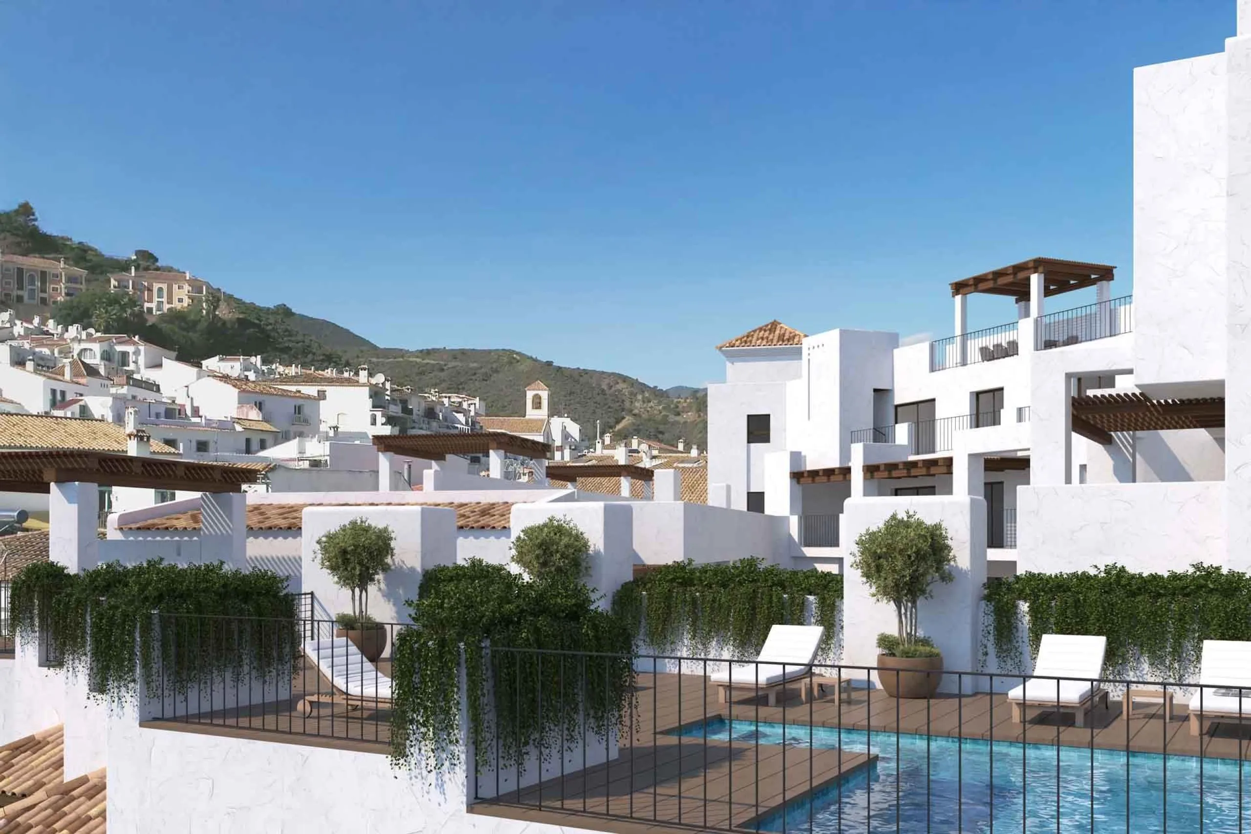 New-Build Apartments and Penthouses for Sale in the Heart of Benahavís, Costa del Sol& & Exclusive Residential in a Privileged Location& Located in the charming Andalusian village of Benahavís, this new residential complex consists of 28 contempo