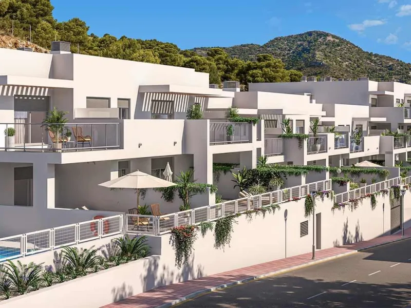 New Build Apartments for Sale in Benalmádena Pueblo Costa del Sol& & Modern Residential Development just 3 km from beach& This exclusive new build development offers 57 contemporary homes with 2 and 3 bedrooms, each featuring 2 full bathrooms and