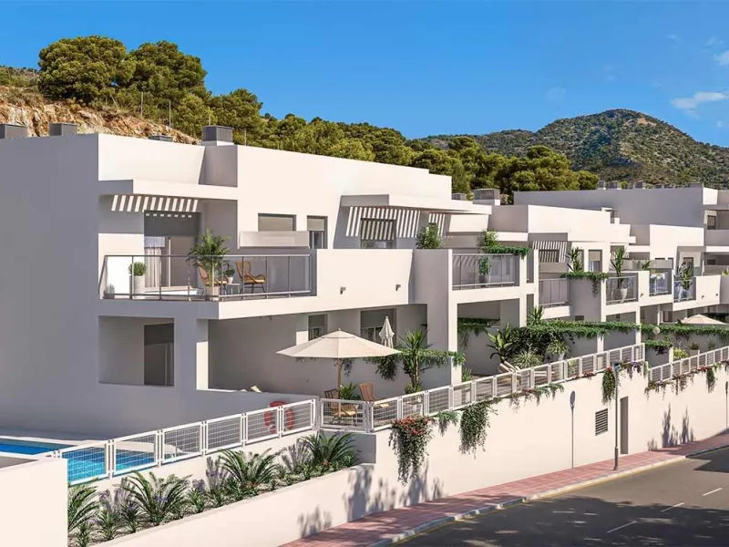 New Build Apartments for Sale in Benalmádena Pueblo Costa del Sol& & Modern Residential Development just 3 km from beach& This exclusive new build development offers 57 contemporary homes with 2 and 3 bedrooms, each featuring 2 full bathrooms and