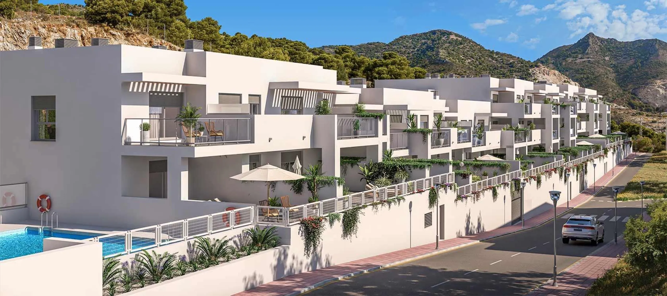 New Build Apartments for Sale in Benalmádena Pueblo Costa del Sol& & Modern Residential Development just 3 km from beach& This exclusive new build development offers 57 contemporary homes with 2 and 3 bedrooms, each featuring 2 full bathrooms and