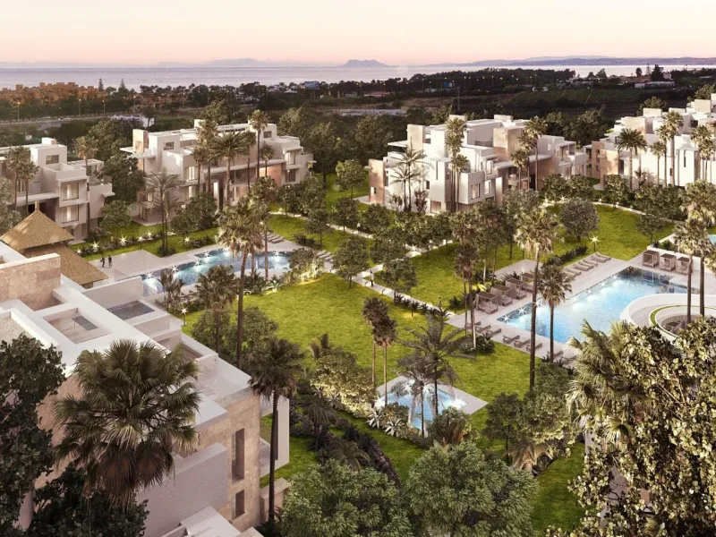 NEW BUILD RESIDENTIAL COMPLEX IN ESTEPONA& & New Build Luxury residential complex in Estepona.& & Residential complex consist of 140 exclusive bungalow apartments with 2 - 3 bedrooms and penthouses with 3 - 4 bedrooms set in a tropical, gated 
