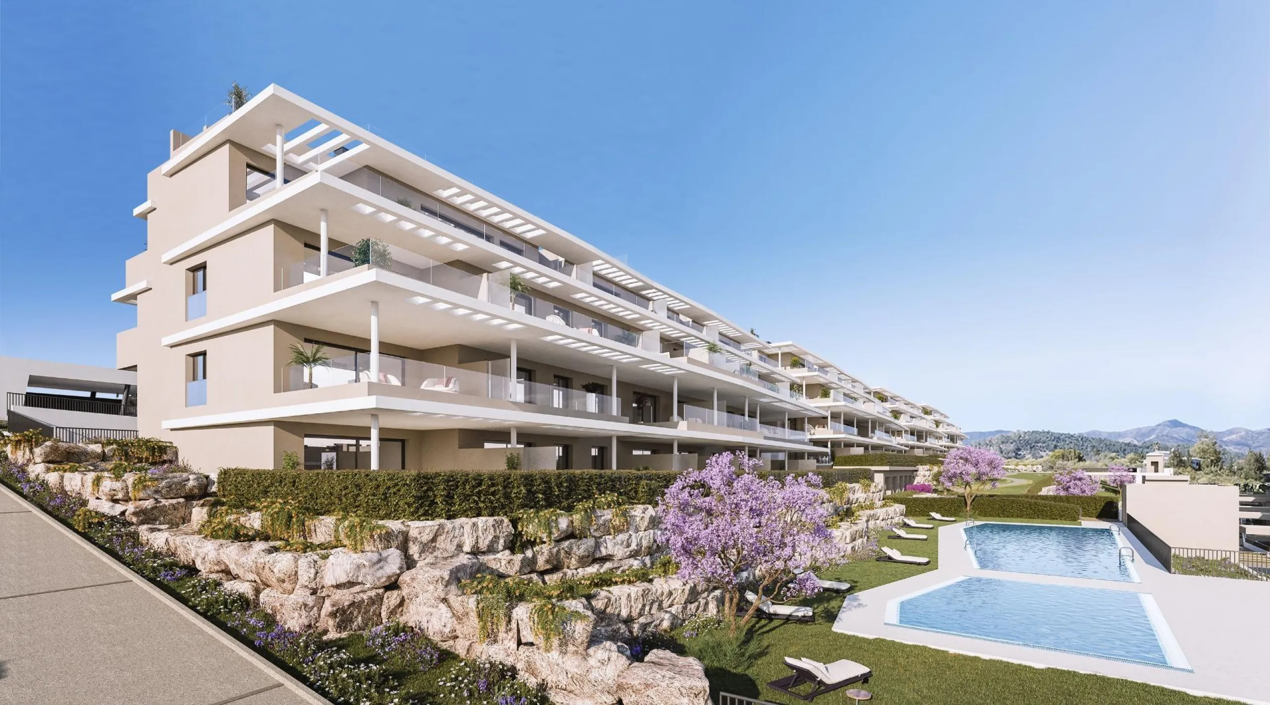 NEW BUILD RESIDENTIAL COMPLEX IN ESTEPONA& & A project that overlooks the sea and the mountains and whose architecture blends in with the surroundings to create a habitat of its own, where the sun and the Mediterranean mark the passage of time& &