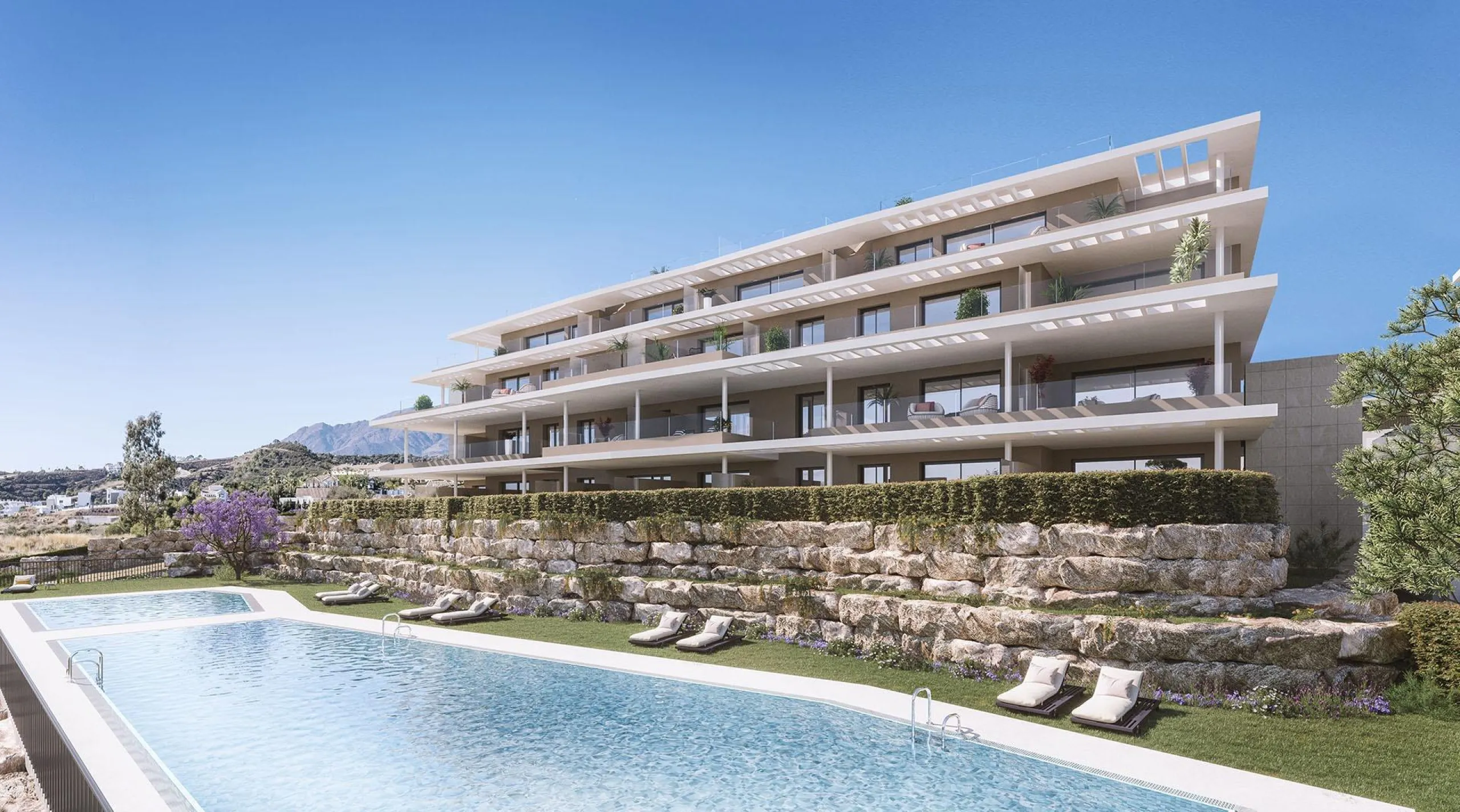 NEW BUILD RESIDENTIAL COMPLEX IN ESTEPONA& & A project that overlooks the sea and the mountains and whose architecture blends in with the surroundings to create a habitat of its own, where the sun and the Mediterranean mark the passage of time& &
