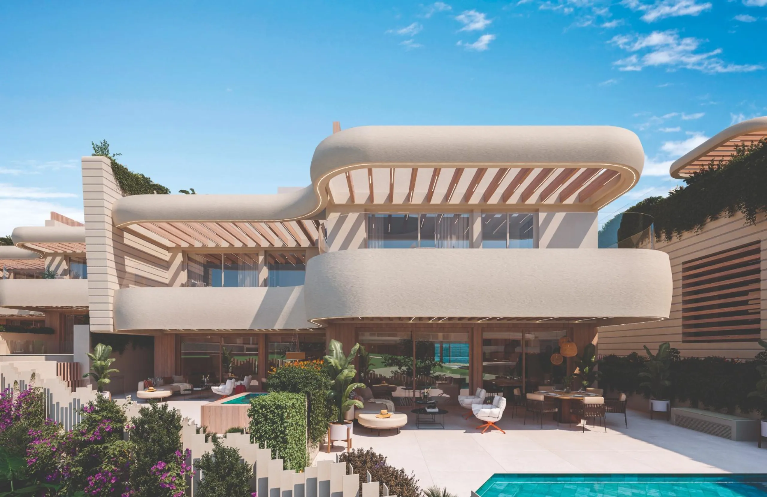 NEW BUILD LUXURY FRONTLINE RESIDENTIAL COMPLEX NEAR MARBELLA& & New Build unique and unrivalled project located on the beachfront in Las Chapas (Marbella), on one of the last available plots facing the sea,.& Residential offers 96 spacious apartm