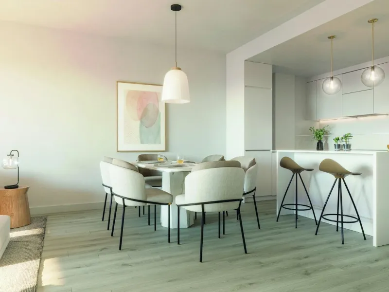Quiet gated residential complex consisting of 1, 2 and 3 bedroom flats and 3 bedroom penthouses. All properties have garage and storage room. Air conditioning with heat pump. Underfloor heating in bathrooms with independent control. With spectacular terra
