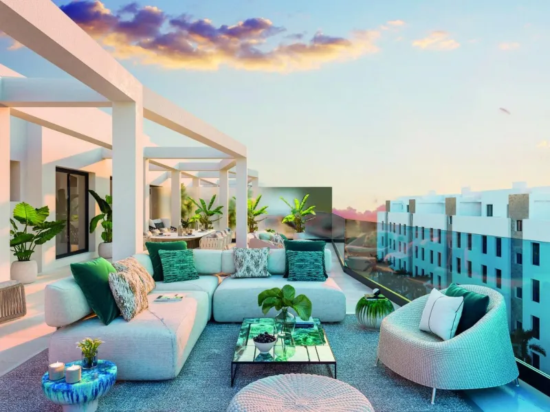 Quiet gated residential complex consisting of 1, 2 and 3 bedroom flats and 3 bedroom penthouses. All properties have garage and storage room. Air conditioning with heat pump. Underfloor heating in bathrooms with independent control. With spectacular terra