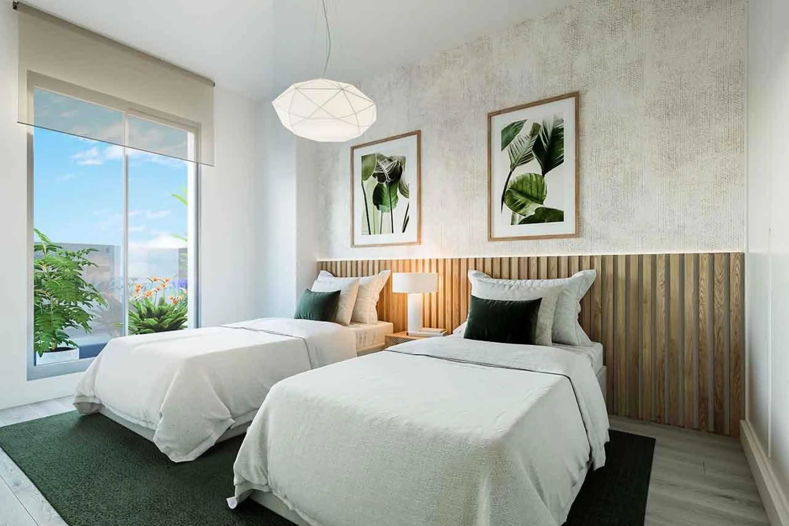 Quiet gated residential complex consisting of 1, 2 and 3 bedroom flats and 3 bedroom penthouses. All properties have garage and storage room. Air conditioning with heat pump. Underfloor heating in bathrooms with independent control. With spectacular terra