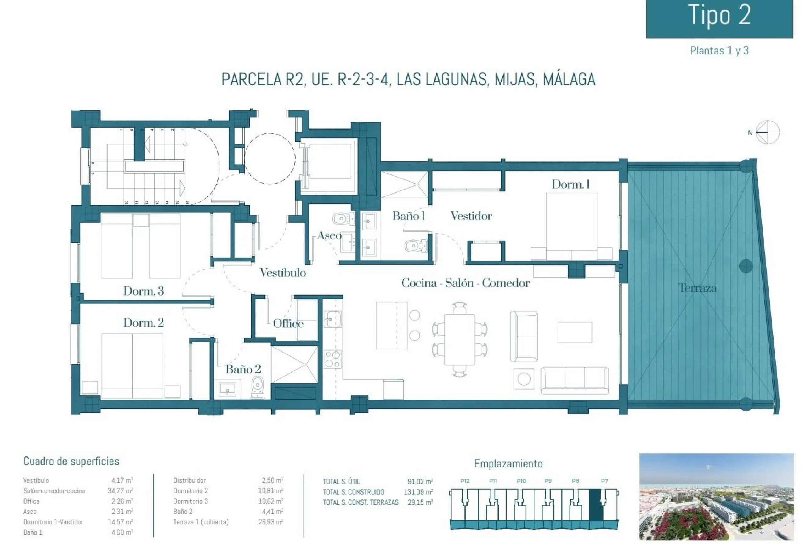 Quiet gated residential complex consisting of 1, 2 and 3 bedroom flats and 3 bedroom penthouses. All properties have garage and storage room. Air conditioning with heat pump. Underfloor heating in bathrooms with independent control. With spectacular terra