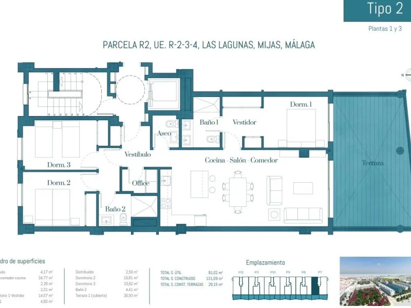 Quiet gated residential complex consisting of 1, 2 and 3 bedroom flats and 3 bedroom penthouses. All properties have garage and storage room. Air conditioning with heat pump. Underfloor heating in bathrooms with independent control. With spectacular terra