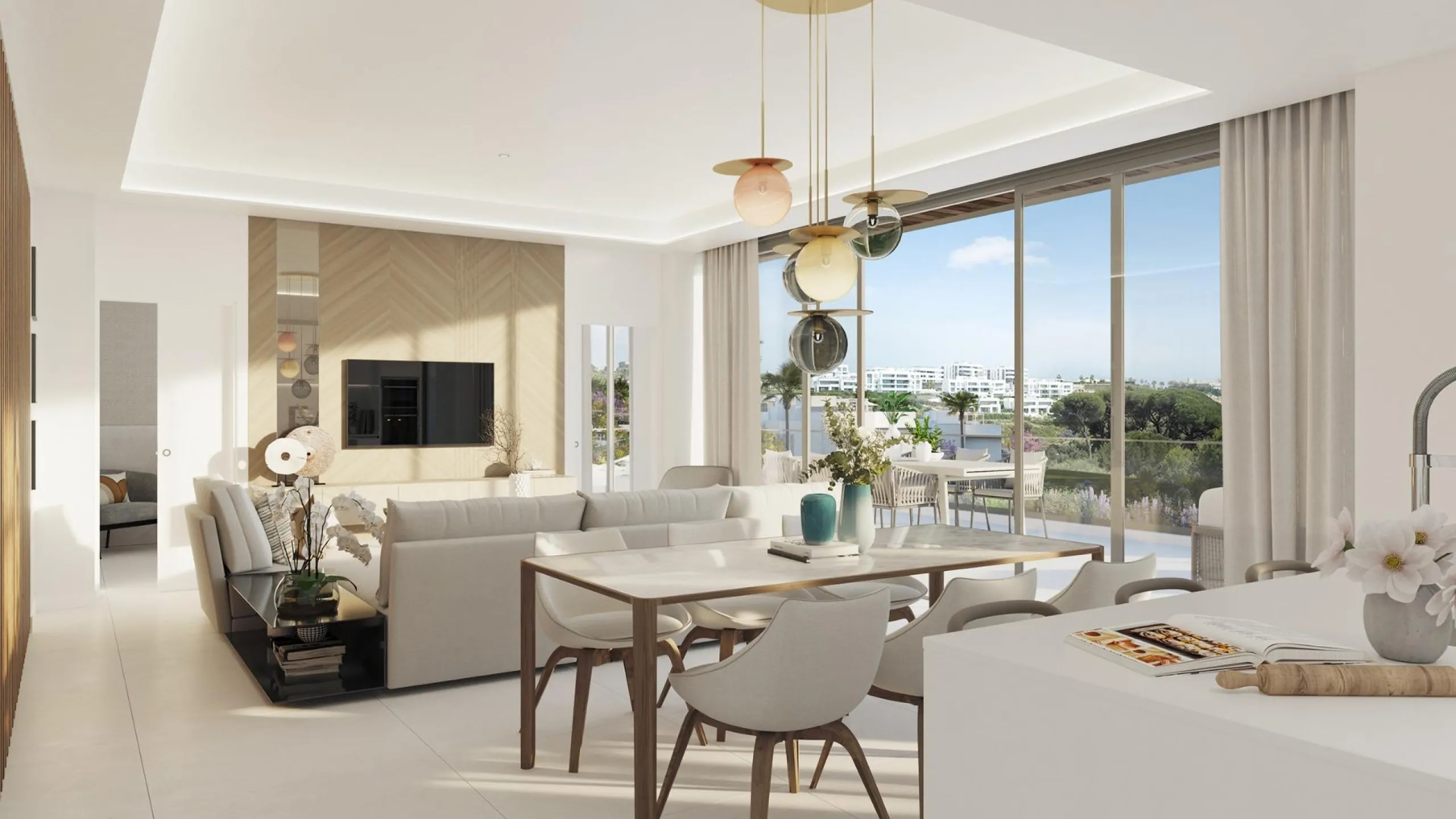 Gated frontline golf development, on gentle hills in the outskirts of Marbella. 3 and 4 bedroom homes with large windows, and living room and kitchen integrated into an open-plan space that allows you to take advantage of natural light at every moment of 