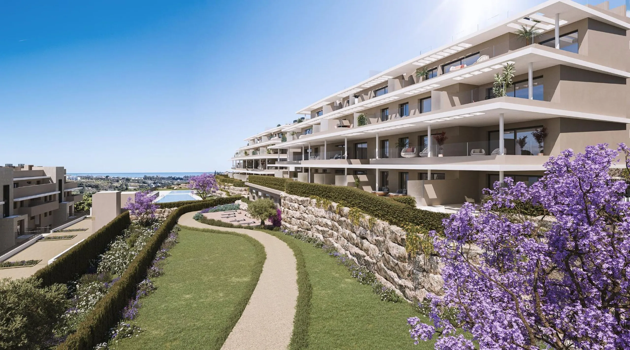 NEW BUILD RESIDENTIAL COMPLEX IN ESTEPONA& & A project that overlooks the sea and the mountains and whose architecture blends in with the surroundings to create a habitat of its own, where the sun and the Mediterranean mark the passage of time& &