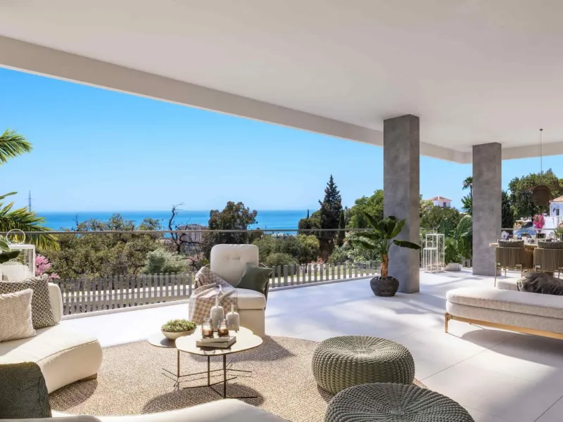 Innovative and elegant residential of 2 and 3-bedroom homes with large windows and extensive terraces to enjoy stunning sea views. Ground floor apartments with garden and private swimming pool, and penthouses with solarium with the option of incorporating