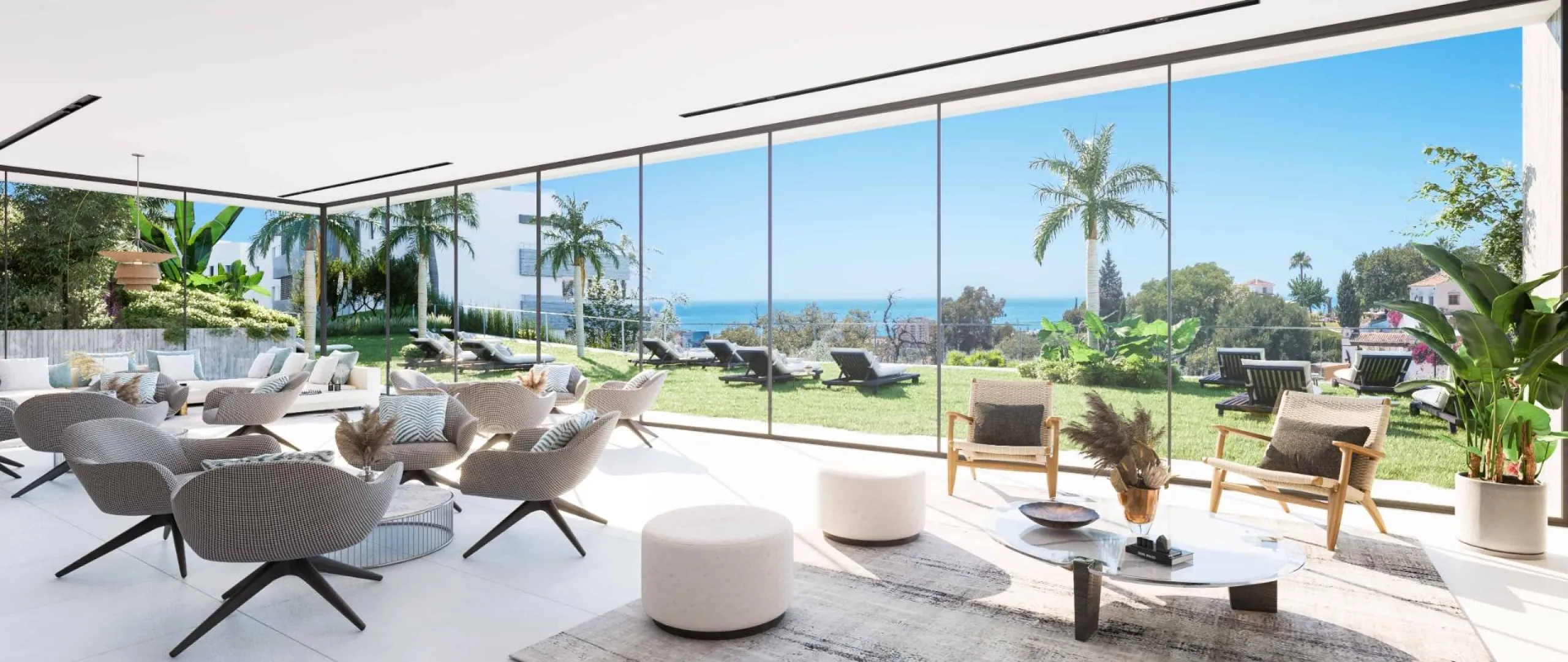 Innovative and elegant residential of 2 and 3-bedroom homes with large windows and extensive terraces to enjoy stunning sea views. Ground floor apartments with garden and private swimming pool, and penthouses with solarium with the option of incorporating