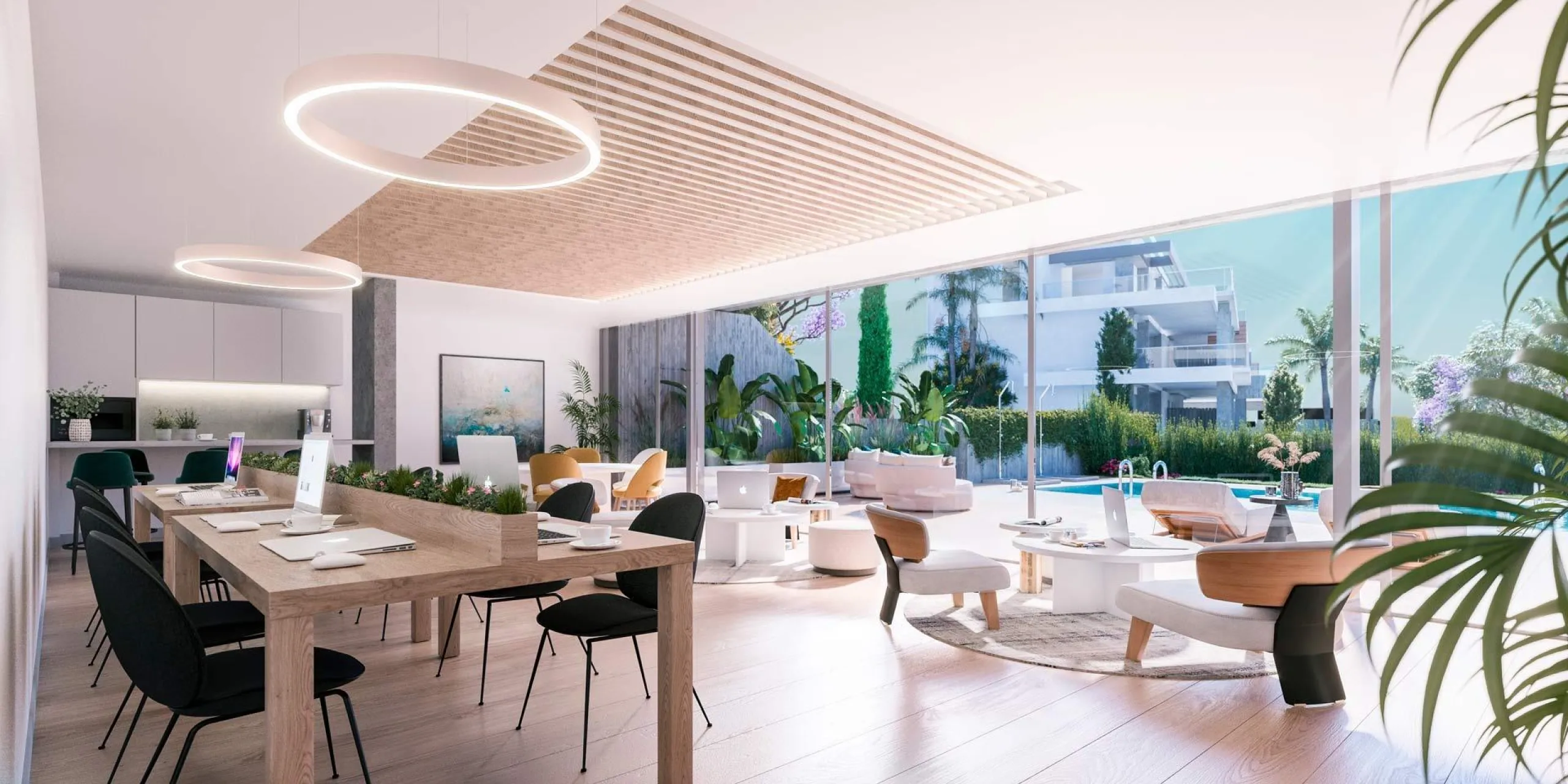 Innovative and elegant residential of 2 and 3-bedroom homes with large windows and extensive terraces to enjoy stunning sea views. Ground floor apartments with garden and private swimming pool, and penthouses with solarium with the option of incorporating