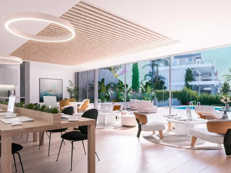 Innovative and elegant residential of 2 and 3-bedroom homes with large windows and extensive terraces to enjoy stunning sea views. Ground floor apartments with garden and private swimming pool, and penthouses with solarium with the option of incorporating