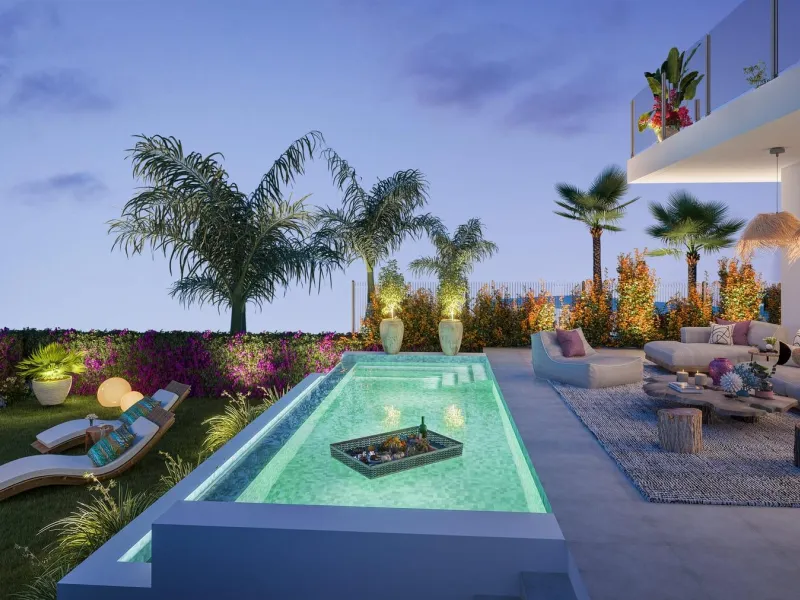 NEW BUILD TOWNHOUSES IN LAS LAGUNAS DE MIJAS& & New Build exclusive complex of townhouses in Las Lagunas de Mijas, a paradise in the heart of the Costa del Sol, where the natural beauty of the surroundings merges with the passion for golf, water spo