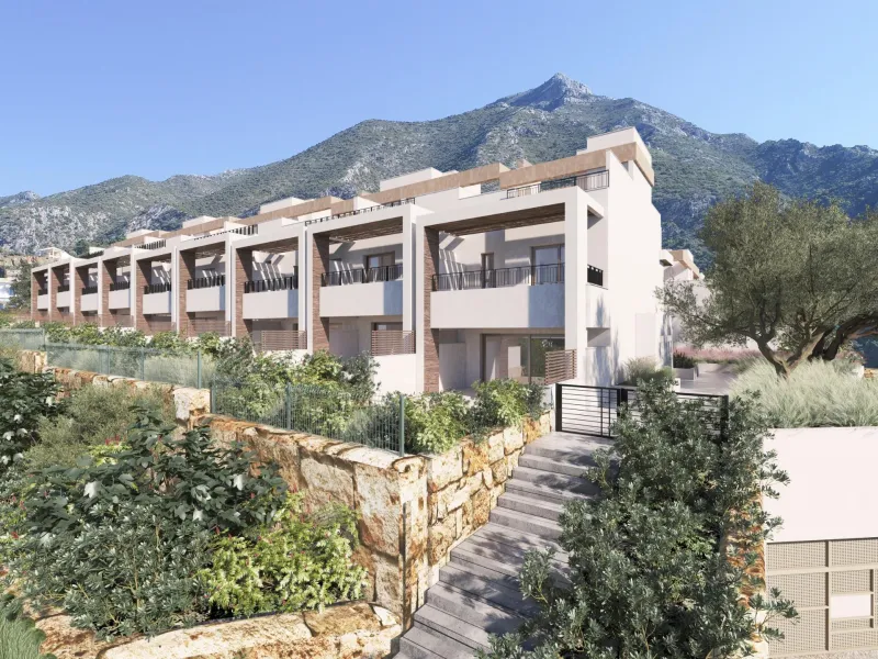 NEW BUILD TOWNHOUSES IN ISTAN, NEAR MARBELLA& & New development in the Sierra de las Nieves, close to the Sierra Blanca Country Club resort, in an area of exceptional natural beauty with hundred-year-old forests and panoramic views of Marbella Bay a