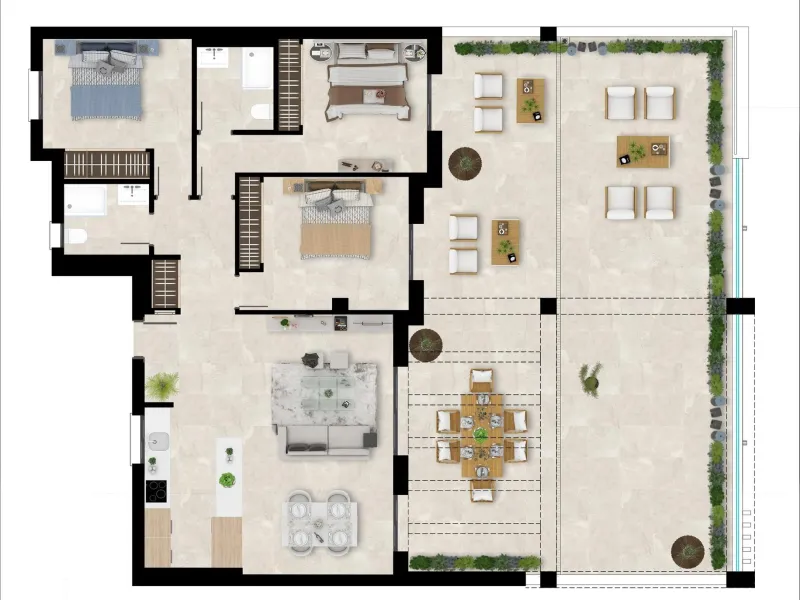 NEW BUILD RESIDENTIAL COMPLEX IN CASARES& & New Build gated residential complex of 58 apartments with 2 or 3 bedrooms, distributed over 4 buildings which offer ground-floor homes with private gardens, and are crowned by the exclusive 3-bedroom penth