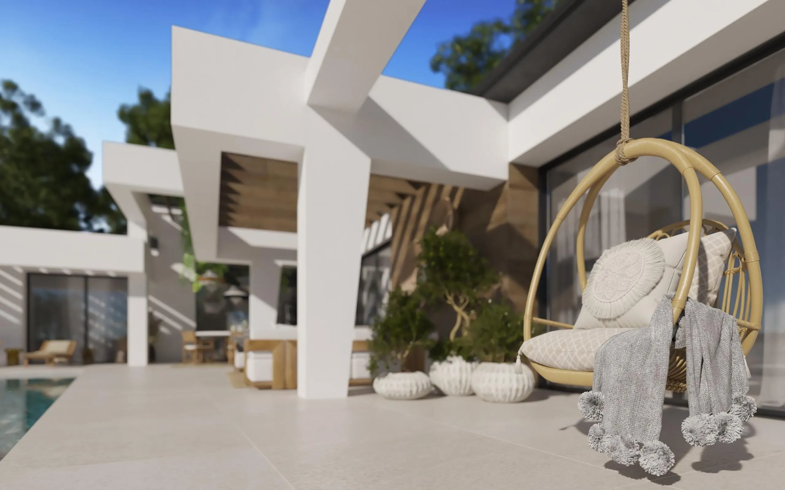 EXCLUSIVE LUXURY VILLA ON THE COSTA DEL SOL& & Three unique villas built on a single floor, each with its own landscaped garden and ecological vegetable garden of 36 m2. Spacious terraces, garden areas with lawns with automatic irrigation with diffu