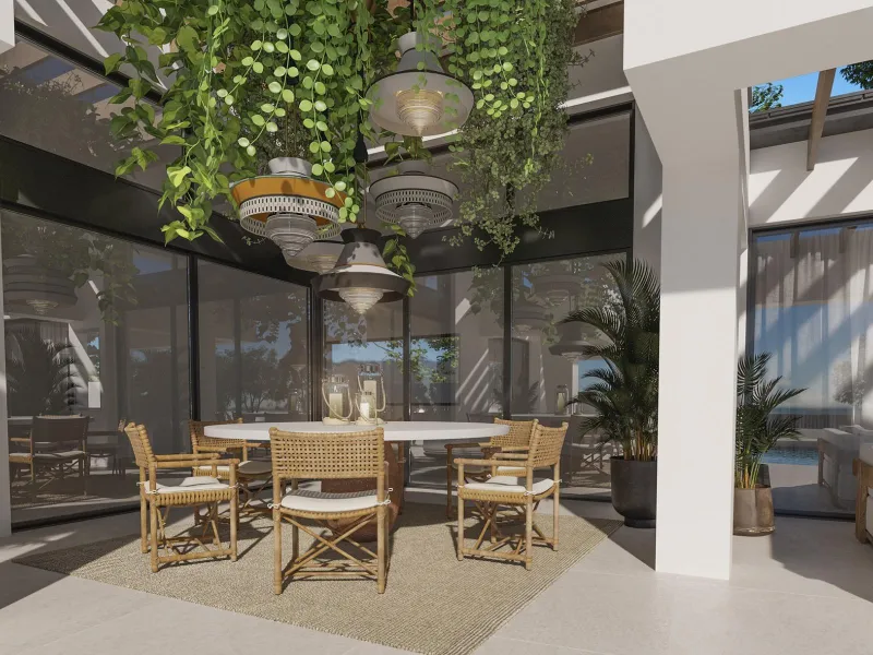 EXCLUSIVE LUXURY VILLA ON THE COSTA DEL SOL& & Three unique villas built on a single floor, each with its own landscaped garden and ecological vegetable garden of 36 m2. Spacious terraces, garden areas with lawns with automatic irrigation with diffu