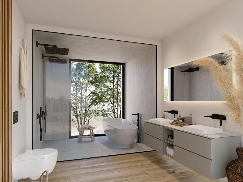 EXCLUSIVE LUXURY VILLA ON THE COSTA DEL SOL& & Three unique villas built on a single floor, each with its own landscaped garden and ecological vegetable garden of 36 m2. Spacious terraces, garden areas with lawns with automatic irrigation with diffu