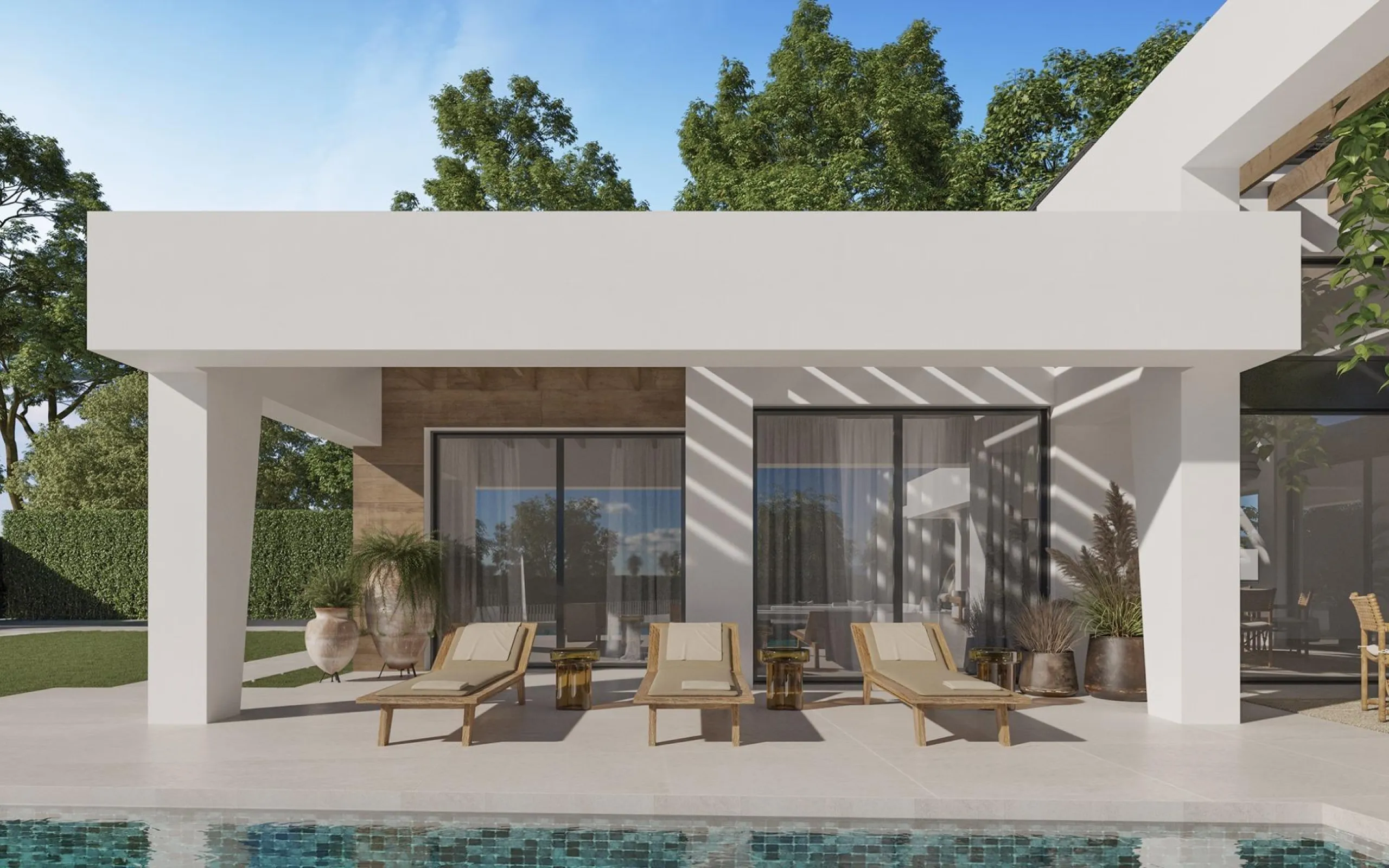EXCLUSIVE LUXURY VILLA ON THE COSTA DEL SOL& & Three unique villas built on a single floor, each with its own landscaped garden and ecological vegetable garden of 36 m2. Spacious terraces, garden areas with lawns with automatic irrigation with diffu