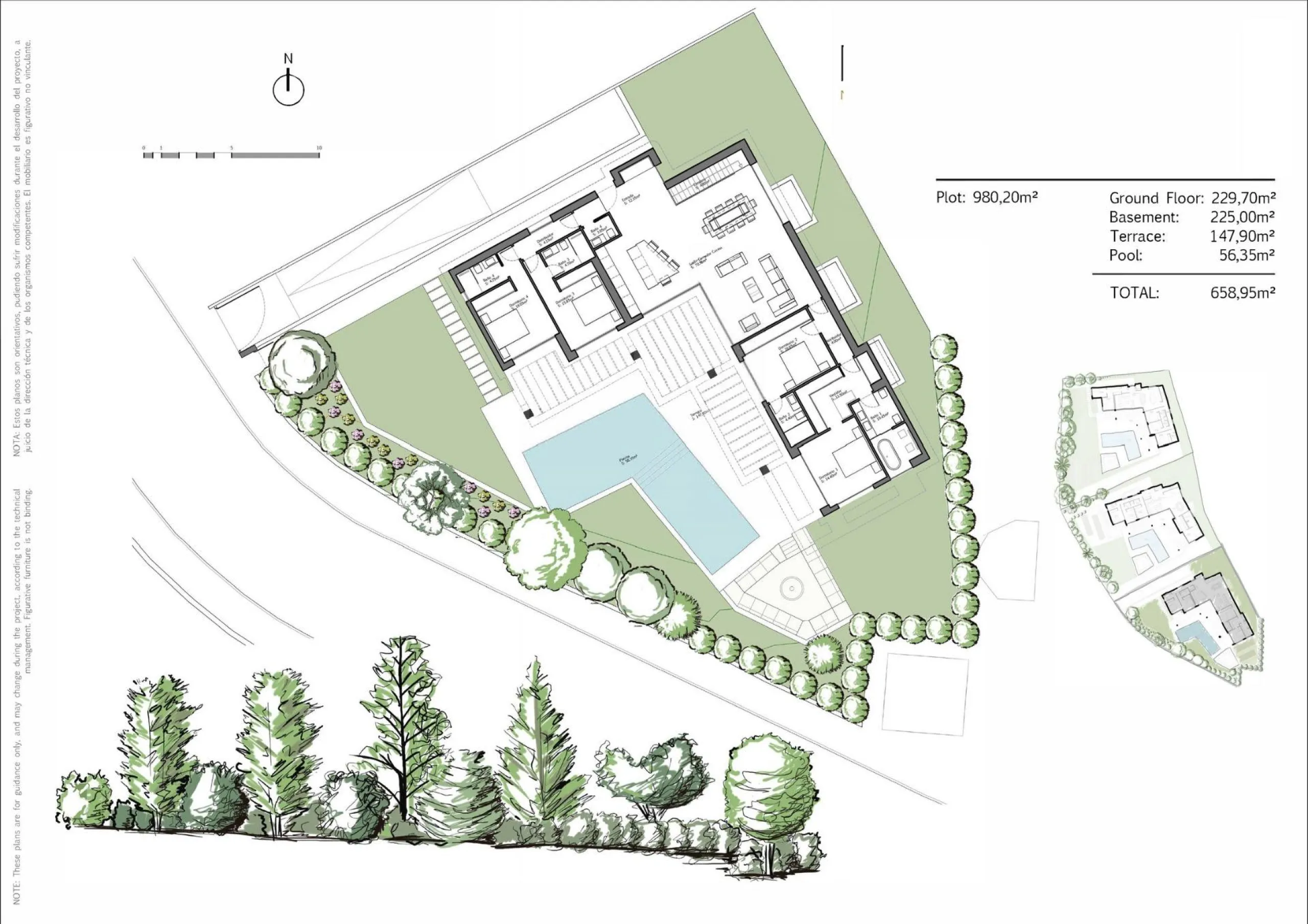 EXCLUSIVE LUXURY VILLA ON THE COSTA DEL SOL& & Three unique villas built on a single floor, each with its own landscaped garden and ecological vegetable garden of 36 m2. Spacious terraces, garden areas with lawns with automatic irrigation with diffu