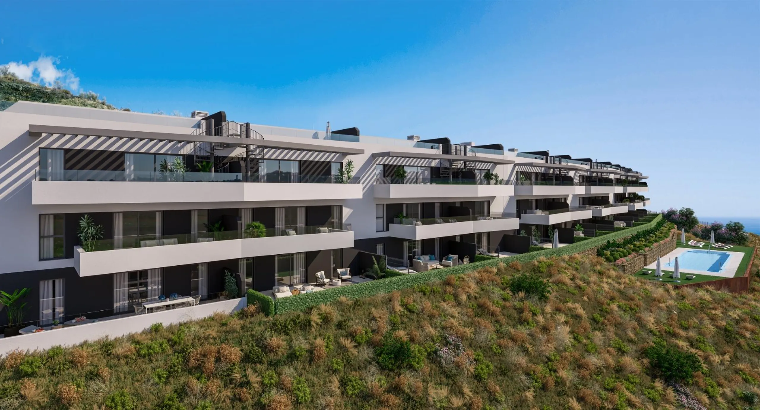 EXCLUSIVE HOMES WITH SEA VIEWS ON THE COSTA DEL SOL& & Exclusive 2 and 3 bedroom homes, including ground floor apartments with private garden and penthouses with panoramic solarium, from where you can enjoy privileged views of the sea and the bay. A