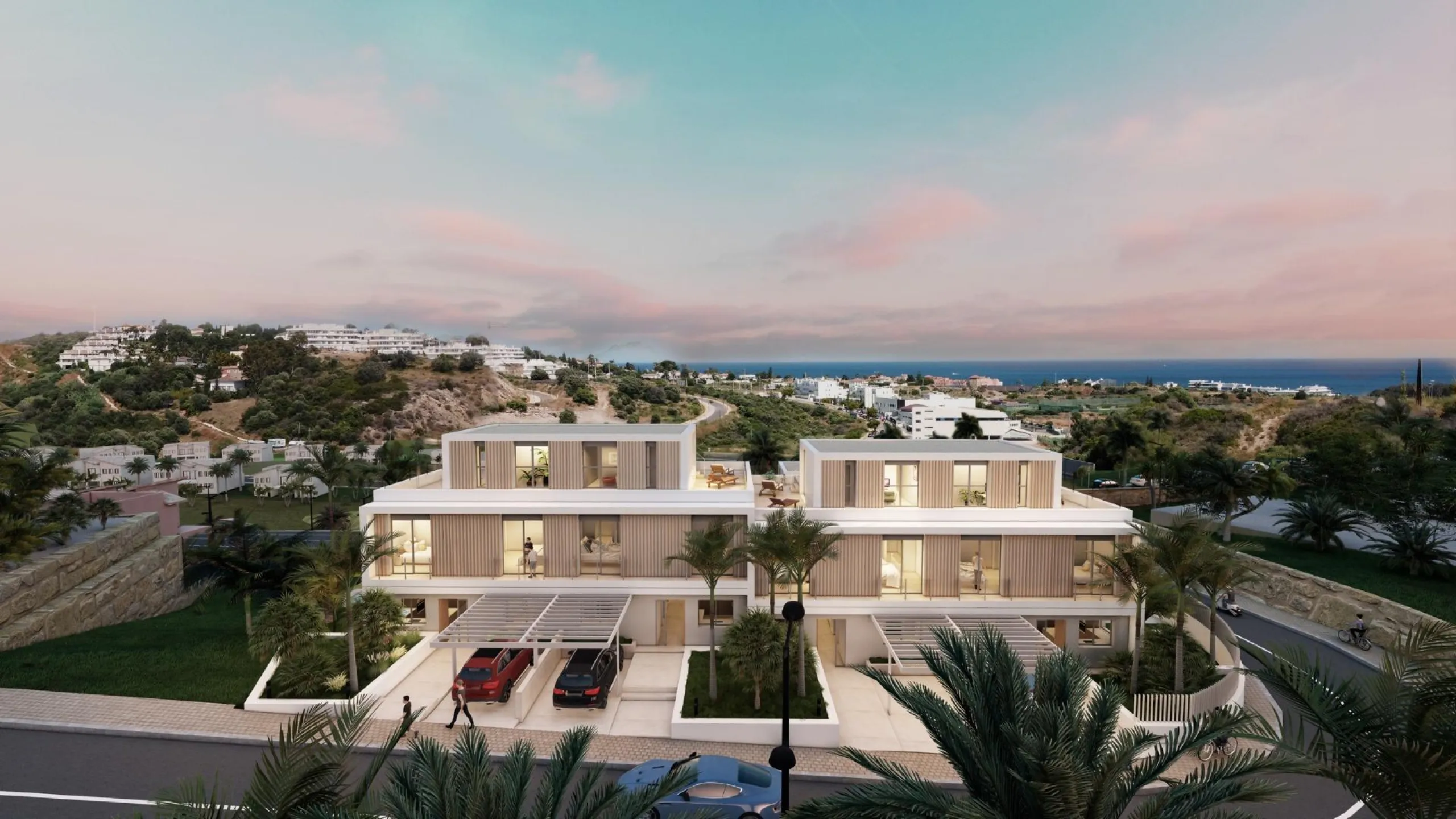 SEMI-DETACHED VILLAS WITH SEA AND GOLF COURSE VIEWS& & Project of 10 semi-detached villas, with stunning views of the sea, the golf course and the mountains. Each villa has 4 bedrooms, as well as a room that can be used as an office or laundry room.