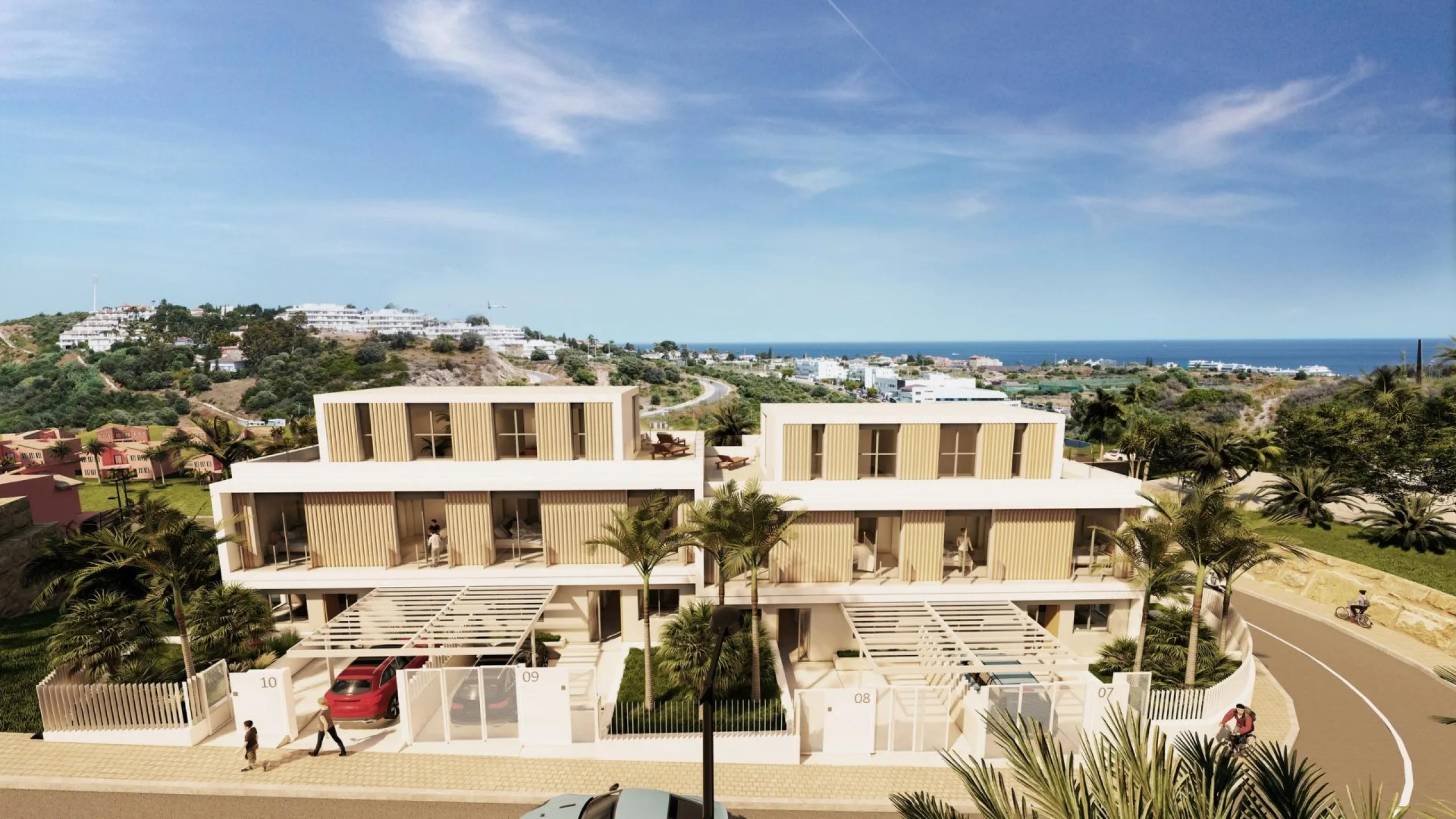 SEMI-DETACHED VILLAS WITH SEA AND GOLF COURSE VIEWS& & Project of 10 semi-detached villas, with stunning views of the sea, the golf course and the mountains. Each villa has 4 bedrooms, as well as a room that can be used as an office or laundry room.