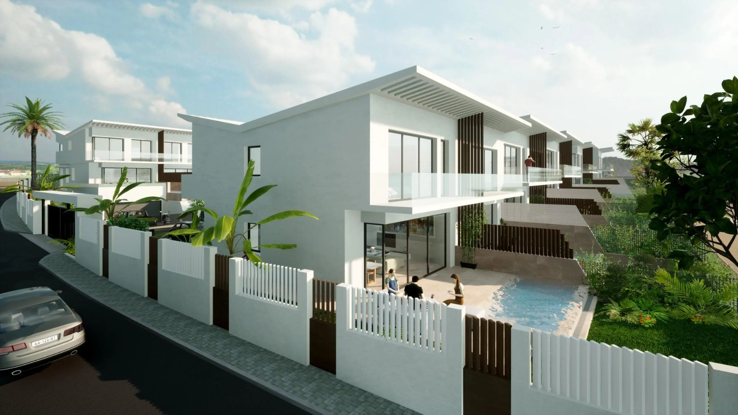 EXCLUSIVE VILLA COMPLEX BETWEEN FUENGIROLA AND MARBELLA& & Exclusive gated complex of only 16 semi-detached, semi-detached and detached villas in contemporary style. Designed with a Mediterranean spirit, due to their proximity to the sea and the Gol
