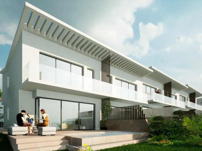 EXCLUSIVE VILLA COMPLEX BETWEEN FUENGIROLA AND MARBELLA& & Exclusive gated complex of only 16 semi-detached, semi-detached and detached villas in contemporary style. Designed with a Mediterranean spirit, due to their proximity to the sea and the Gol